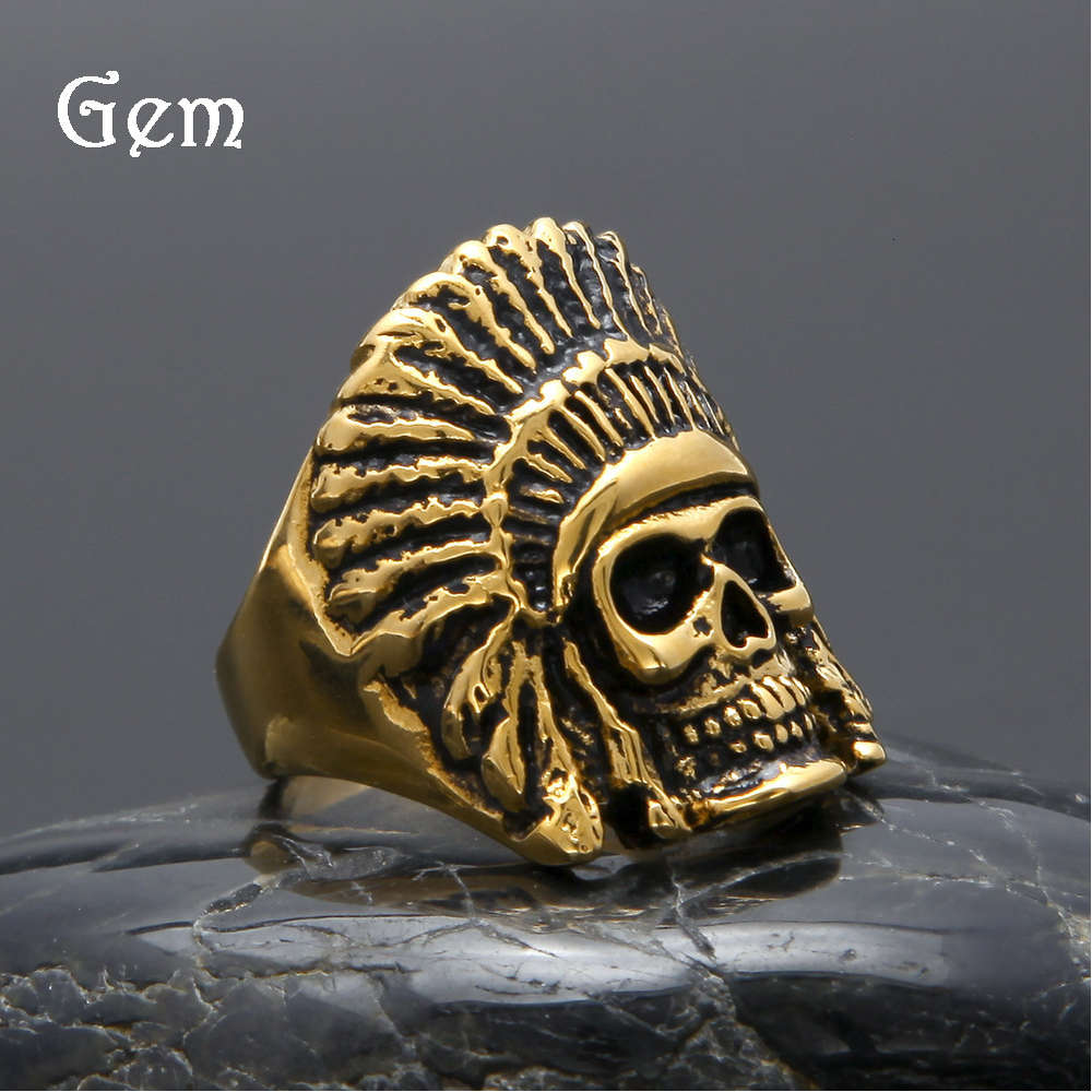 

Exaggerated skeleton ring Indian chief Ring Stainless Steel Hip Hop ring series