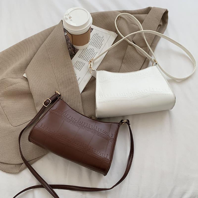 

Fashion Alligator Pattern Handbags Totes Solid Color Messenger Bag Simple Travel Shoulder Hobos Casual Retro Mini Crossbody Bags, White