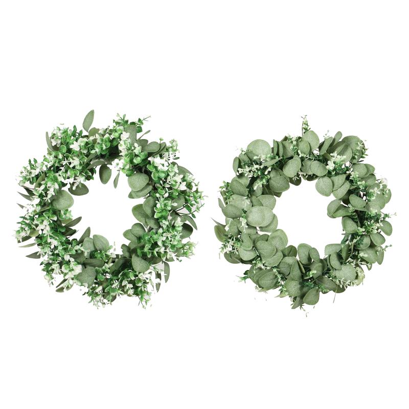 

Green Artificial Eucalyptus Wreath Fake Leaves Door Hanging Garland Decor, Style 1