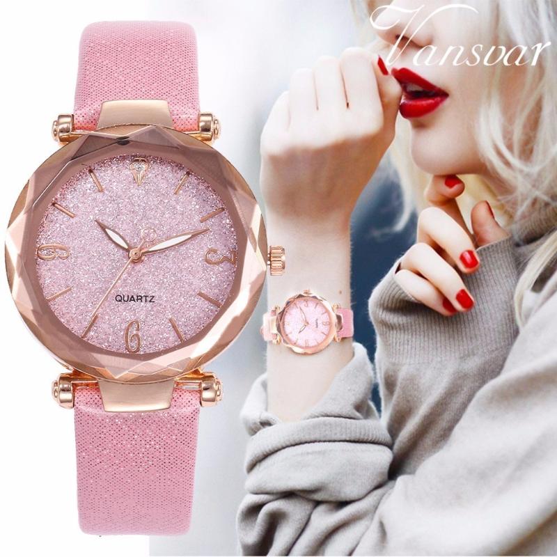 

Wristwatches Fashion Women Starry Sky Watch Luxury Ladies Leather Quartz Vansvar Brand Relogio Feminino Drop Clock, Black