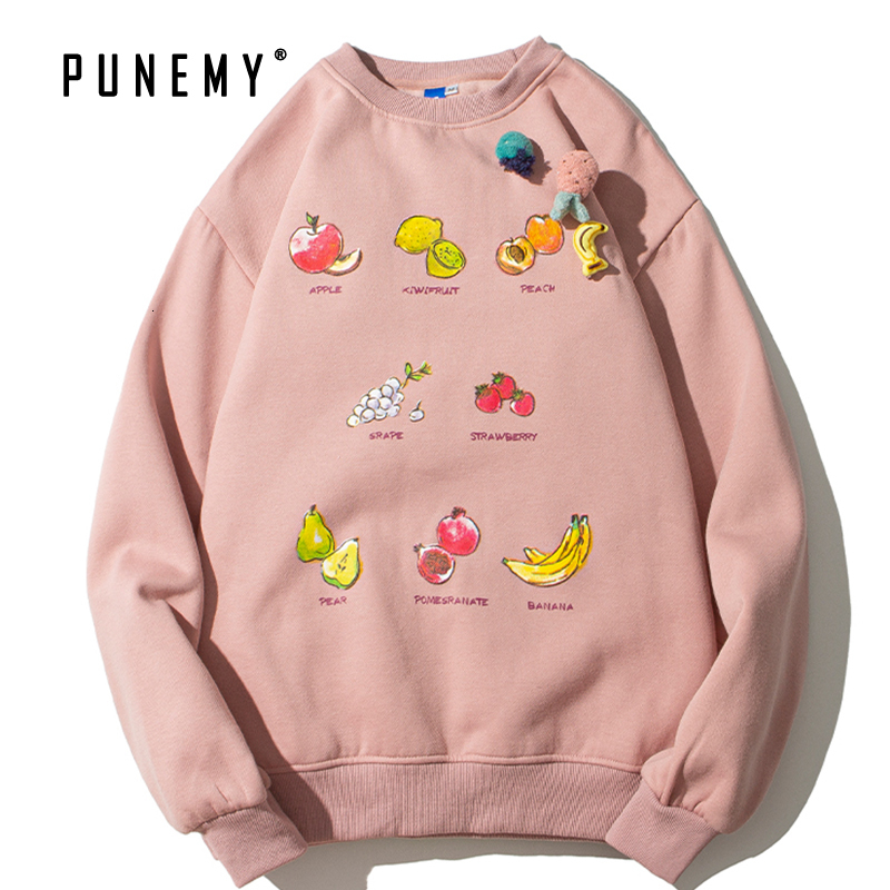 

2021 New Hoodie O-neck Vintage Fruit Pattern Bae Hip Hop Streetwear Harajuku Men Clothing Pullover Sweatshirt Casual Mens Hoodies Npi1, Pink