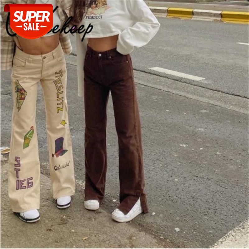 

Weekeep Caramel Brown Corduroy Cargo Pants Womens Streetwear High Waist Split Vintage Wide Leg Pants Female Casual Long Trousers #9l8h, Black;white