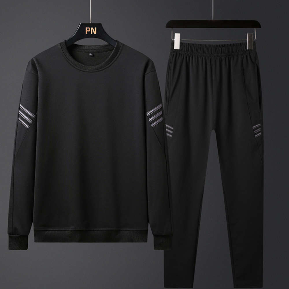 

Youth leisure sports large three shoulder round neck sweater knitted long sleeve suit men's, Gray