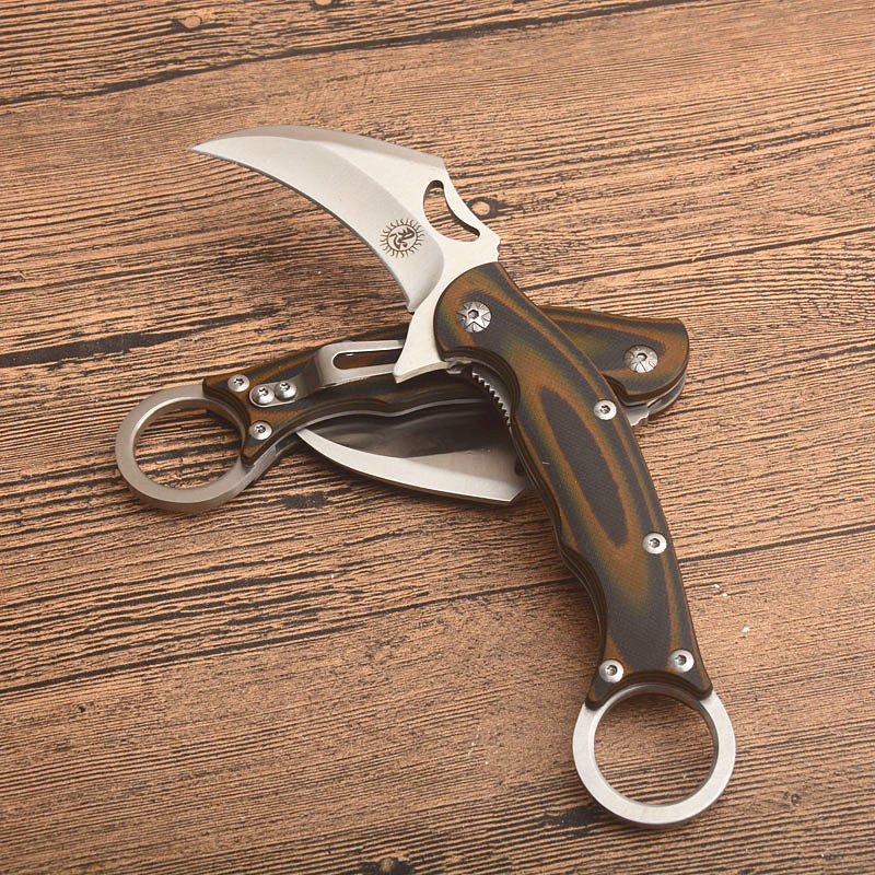 

HOt! Fipper Claw Knife 5Cr13Mov Satin Blade G10 + Stainless Steel Sheet Handle Karambit EDC Pocket Gift Knives