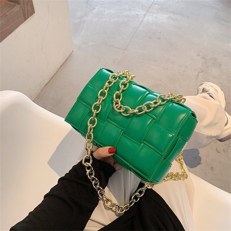 

IN STOCK Women Crossbody Bag Weave Flap Bags For Quality Leather Thick Chain Shoulder Messenger Female Handbag And Purse #315, Black