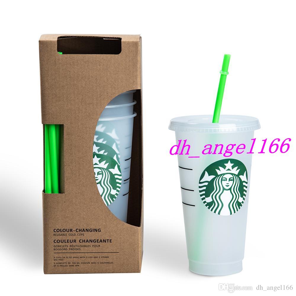 

5pcs 24oz Tumblers Plastic Drinking Juice Cup With Lip And Straw Magic Coffee Mug Costom Starbucks plastic Transparent cup