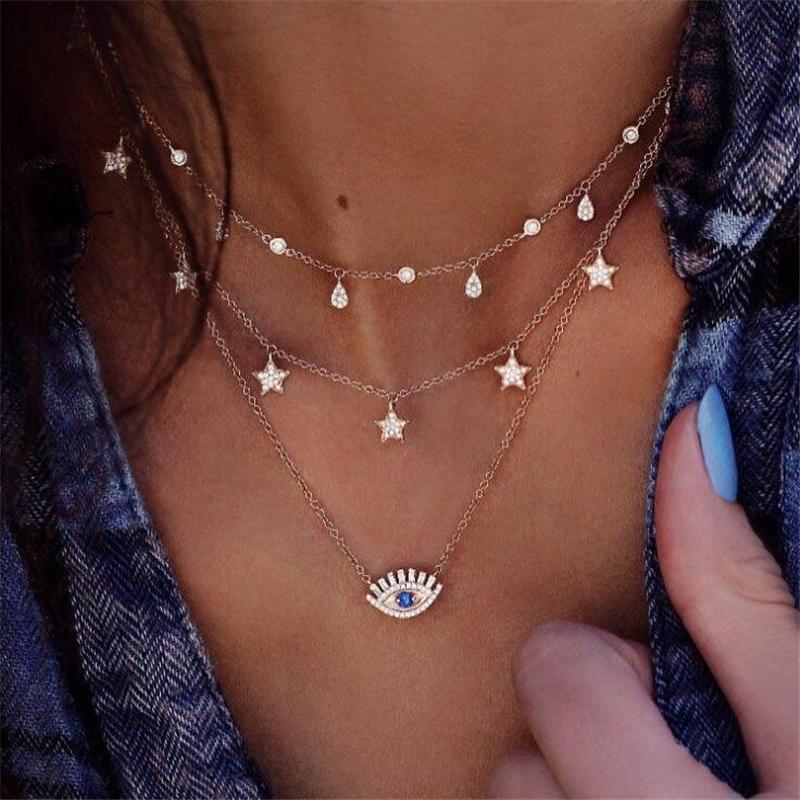 

Pendant Necklaces Gold Boho Multilayered Necklace With Eye Star Crystal Pendants Jewelry For Women And Girls