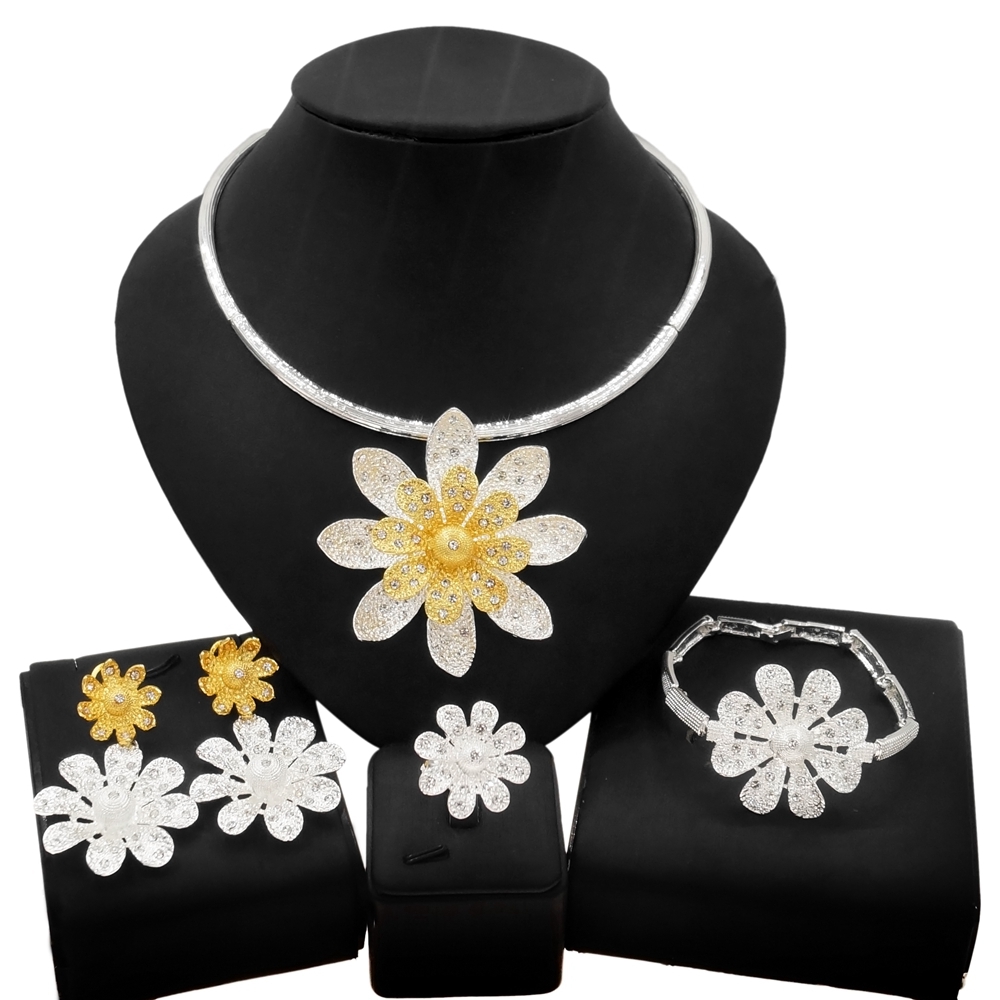 

Yulaili Factory Direct Sales Flower Crystal Necklace Jewelry Set Latest Design Silver Collars Beautiful Women Jewellery Sets HS21081316