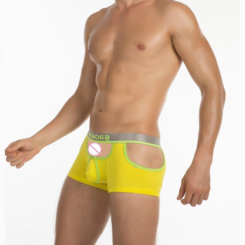 

Men Sexy Underwear Boxer Shorts Backless Mens Underpants Hollow Out Boxers Man Trunks1, Yellow