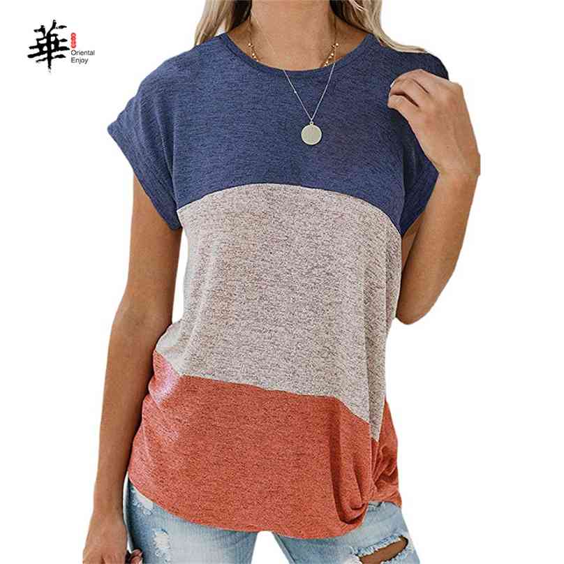 

Woman Summer T-Shirt Women Ladies Casual O-Neck Bat Short Sleeve T Shirt Splice Tops Tees Fashion for Girls 210720, Red gray