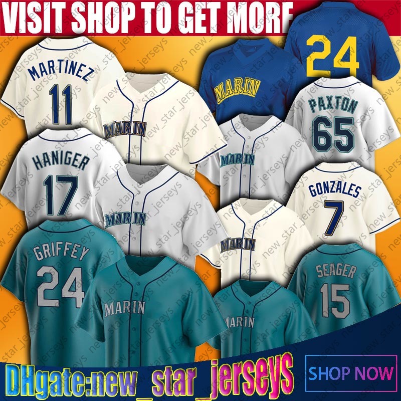 

24 Ken Griffey Jr Jersey Edgar Martinez Custom Seattle Baseball Jerseys James Paxton Edgar Martinez Kyle Seager Jersey Kyle Lewis Hernandez, Blue;black
