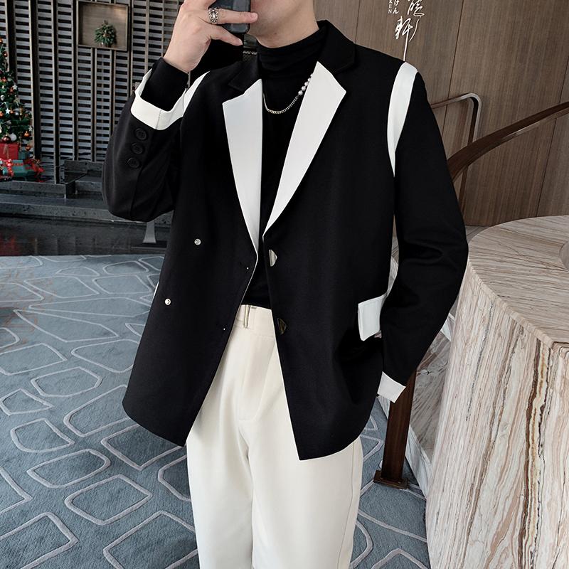 

Men's Suits & Blazers 2022 Men Fashion Stitching Casual Suit Jacket Loose Wedding Business Streetwear Social Dress Coat Costume Homme, Black