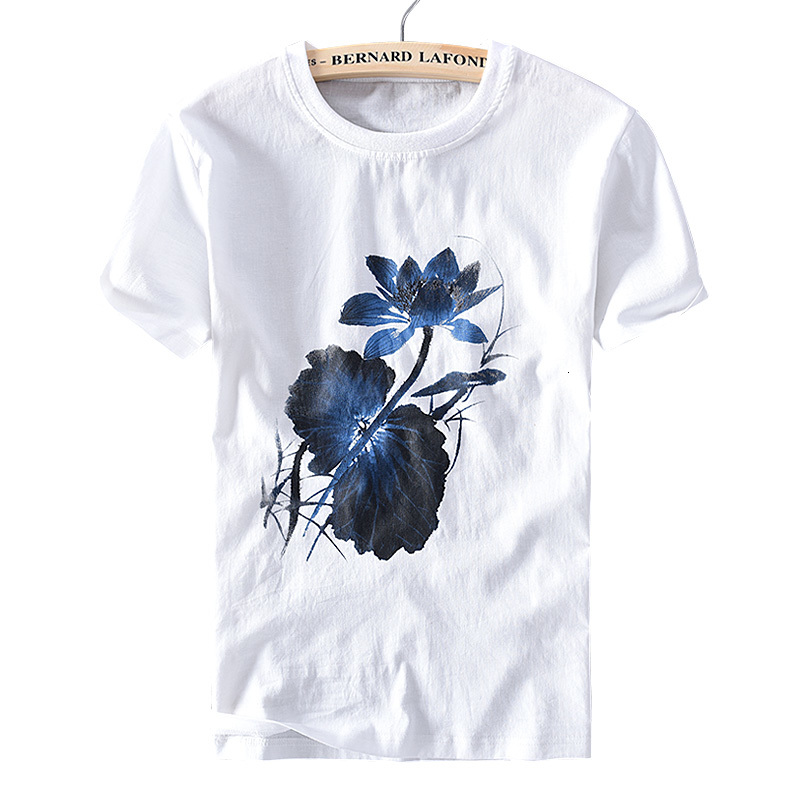 

2021 New Vero De Linho Branco Marca Camisa Masculina Moda Casual Impresso Camiseta Para Homens Confortvel O-pescoo t Camisas Masculinas Fs6e, White