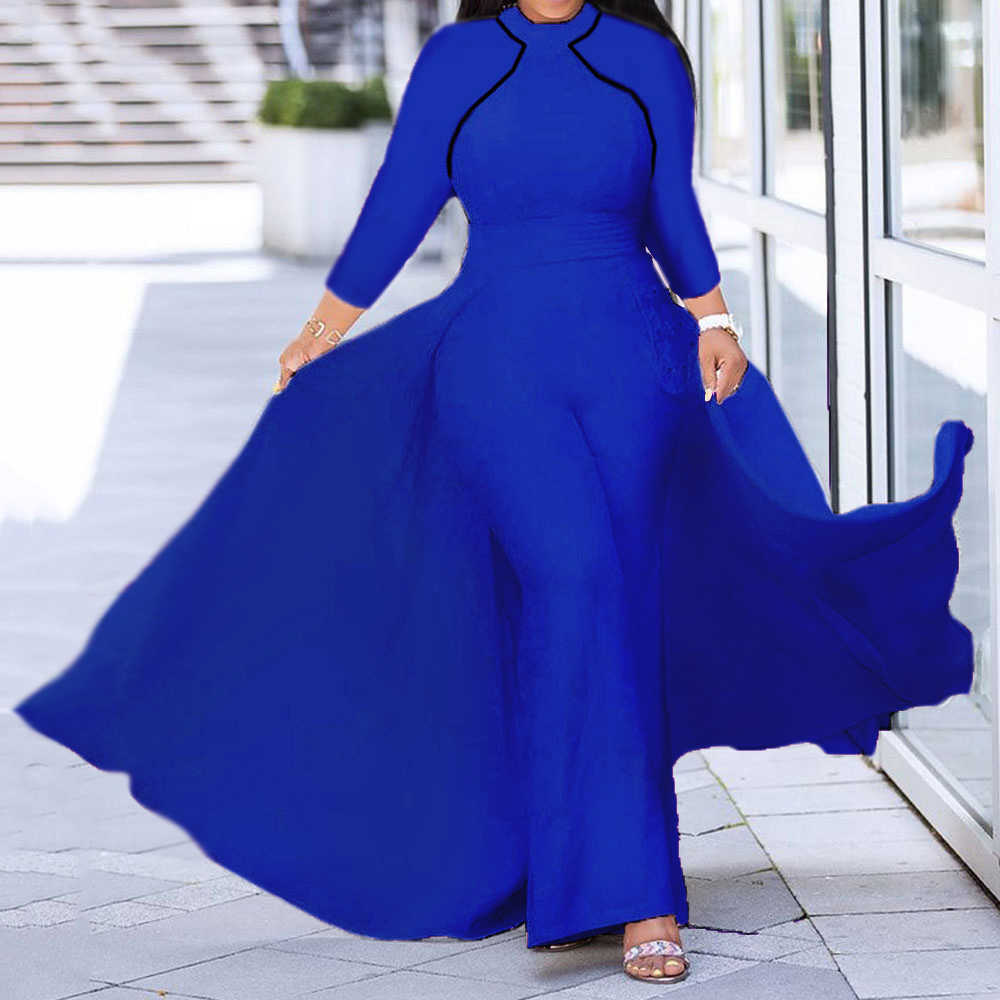 White Jumpsuit Women Autumn African Fashion Overalls Wide Leg Pants Romper Plus Size Office Ladies Long sleeve Jumpsuits T200328