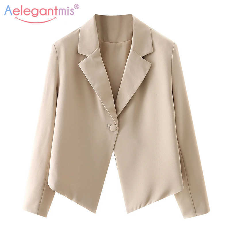 

Aelegantmis Cropped Irregular Blazer Women Office Lady Loose Solid Jacket Female Fashion Short Notched Outwear 210607, Khaki