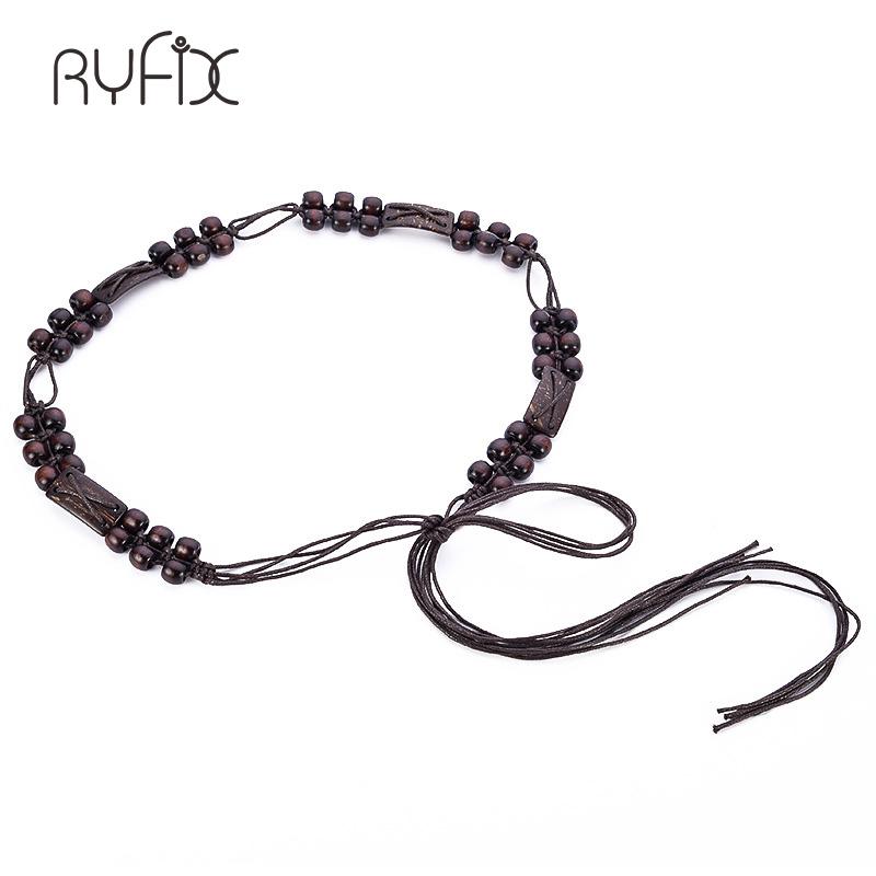 

Belts Designer Girls Braided Women Candy Wood Beaded Waistband Belt For Dress Coat Decoration BL311, Black