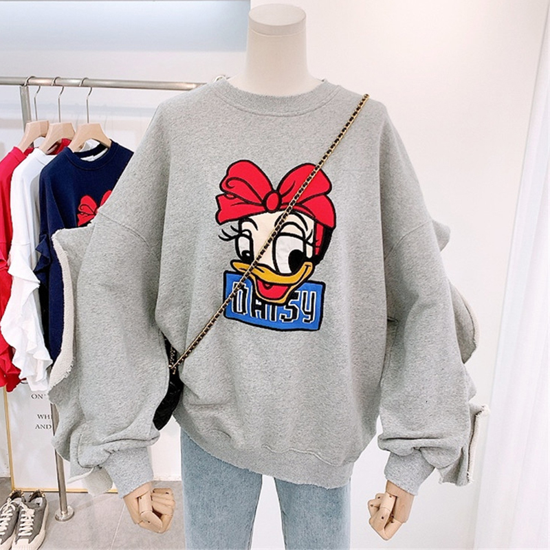 

2021 New Vintage of the Oversized Embroidered Cartoon Women's Sweatshirt Crewneck Cotton Lovers Autumn Chic Bf Girl Fashion Design Rwu5, Red