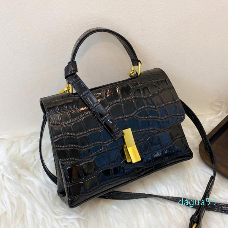 

Crocodile pattern Square Tote bag 2020 New High-quality Patent Leather Women's Designer Handbag Vintage Shoulder Messenger Bag, Black
