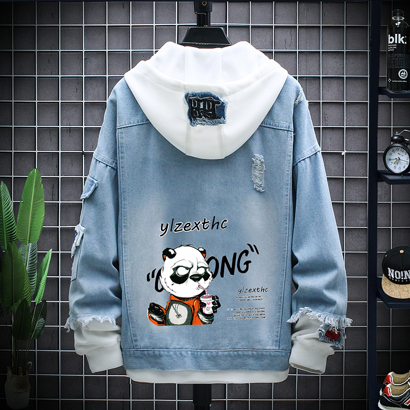 

2021 Men Denim Jacket Streetwear Hip Hop Men's Hooded Jean Jackets Male Casual Loose Outerwear New Spring Fashion Slim Fit 7wu3, Pandas