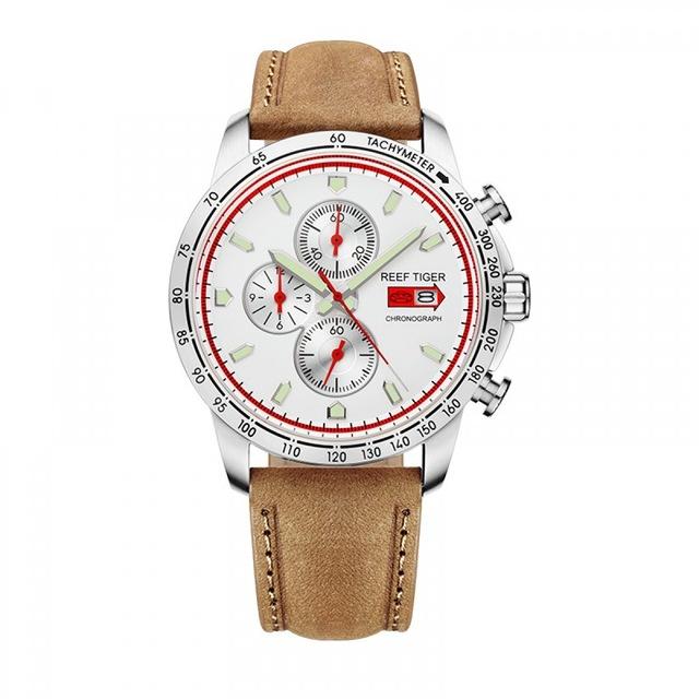 

Wristwatches Reef Tiger Aurora Serier RGA3029 Sport Watch For Men Chronograph Quartz Watches With Date Steel Wrist Luminous, P4