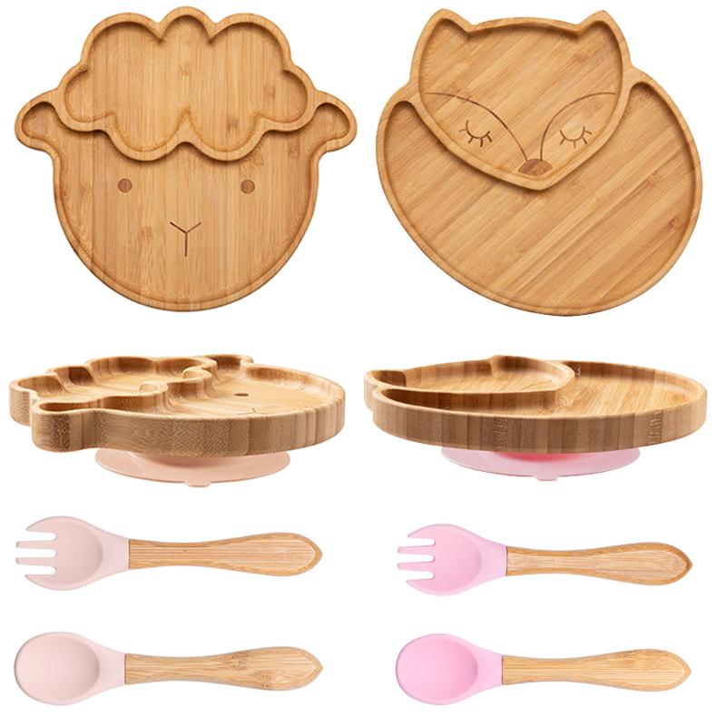

Cups, Dishes & Utensils 3Pcs Wooden Dinner Plate Silicone Suction Cup Kids Feeding Tableware Bamboo Wood Non-slip Dinnerware Baby Free BPA