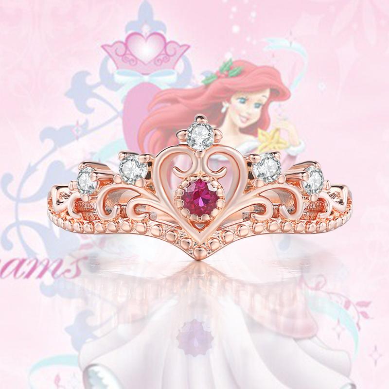 

Cluster Rings Princess Crown Dainty For Teen Girls Women Luxury Crystal Moissanite Vintage Fairy Tale Ring Christmas Jewelry KBR212, Golden;silver