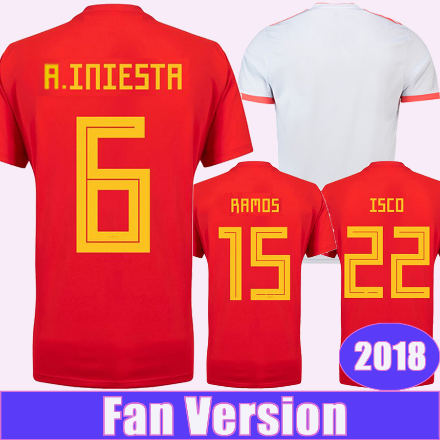 

2018 A. INIESTA SERGIO RAMOS Mens Soccer Jerseys ISCO DIEGO Home Red ASENSIO PIQUE Away White Football Shirts, Qm2436 2018 home