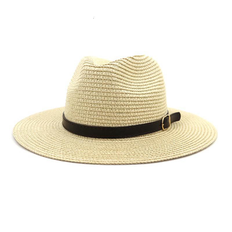 

2021 New Men Women Belt Band Wide Brim Outdoor Casual Beach Vintage Classic Sun Protective Panama Black White Straw Hats 2isd