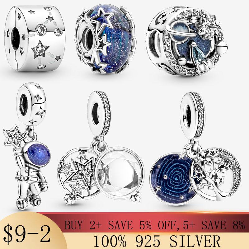 

Other 925 Sterling Silver Blue Bright Galaxy Series Glass Charms Fit Original Bracelet Making DIY Jewelry For Women