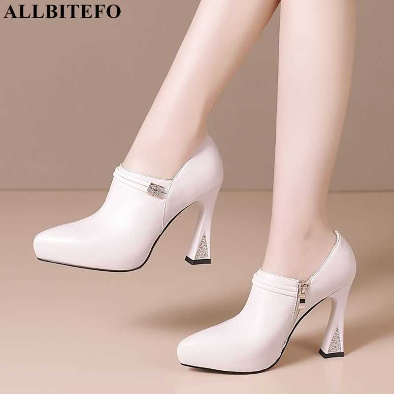 

ALLBITEFO Waterproof basic shoes soft genuine leather high heels stiletto super high heel shoes fashion sexy party wedding shoes 210611, As picture