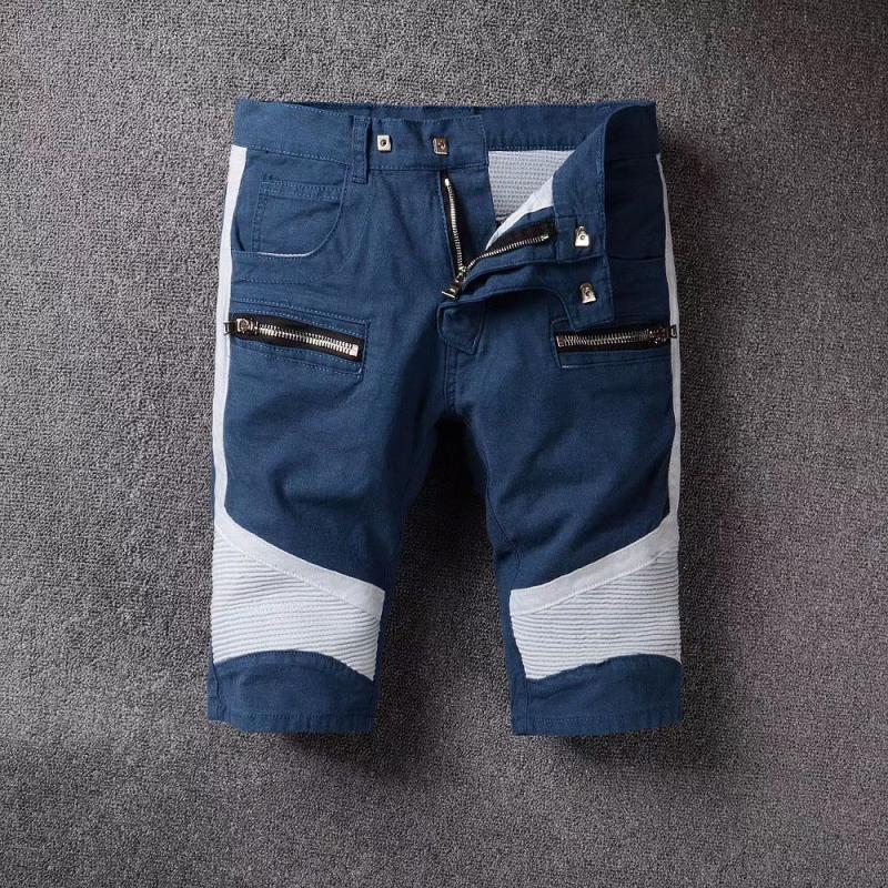 

2021 New Men's Male Fashion Casual Trousers Blue Denim Shorts Stitching J246