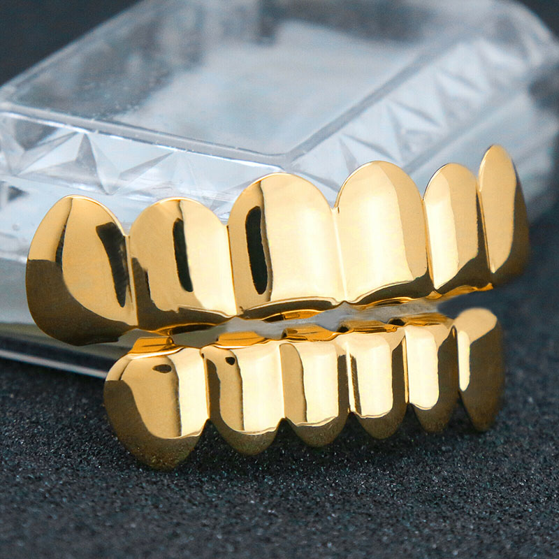

Fashion Hip Hop Rapper Real Gold Silver Plated Teeth Grillz Set for Men Women Bling Teeth Grills High Quality