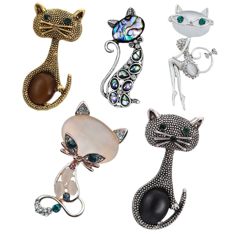 

Pins, Brooches Smooth Shell Cute Cat Brooch Artificial Opals Corsage For Women Collar Hats White Enamel Pins Girls Gifts