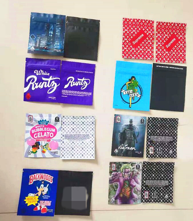 

1g mylar bag plastic 8*9cm cookies backwoods BB runtz resealable zipper three sides sealed package