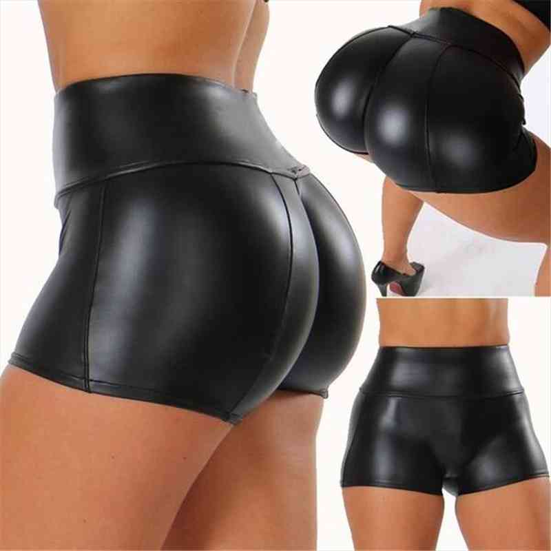 

pu leather high waist women short pants slim casual elastic plus size, White;black