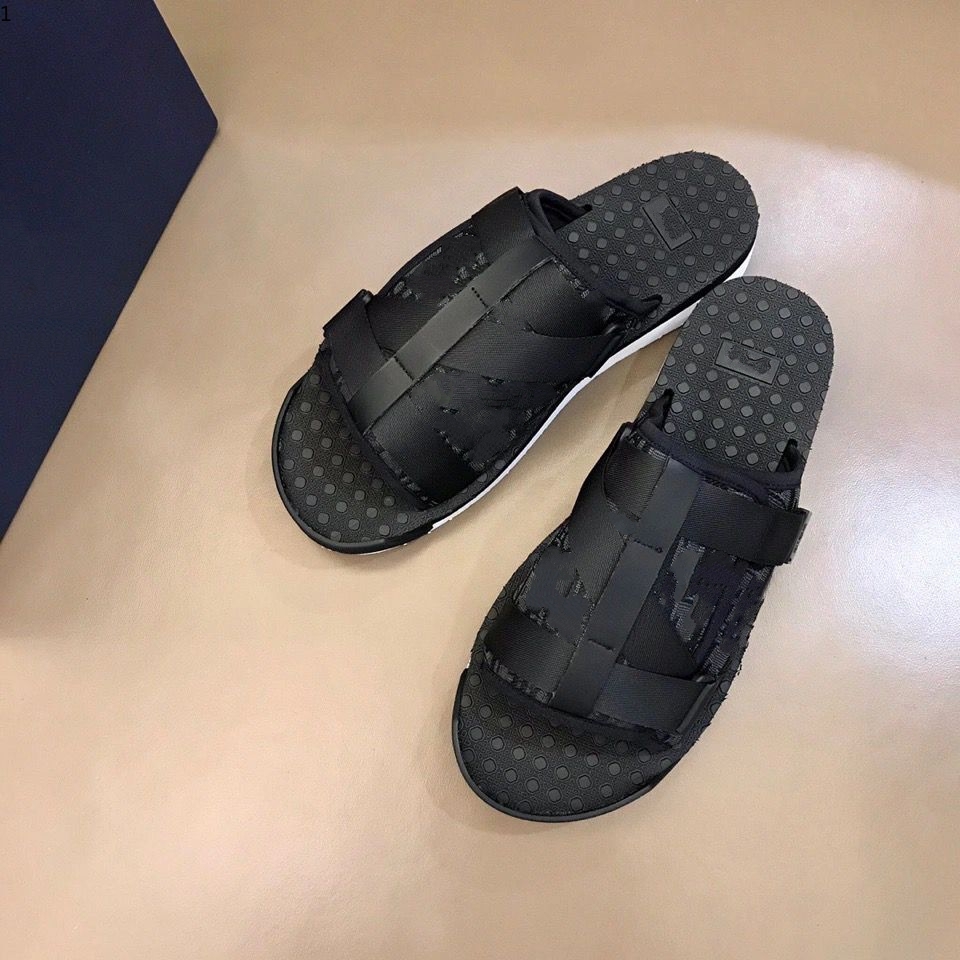 

2021Fashion BLACK ALPHA SANDAL IN OBLIQUE JACQUARD summer Men slippers nylon bands comfortable rubber sole scuffs size 38-45 JJ01