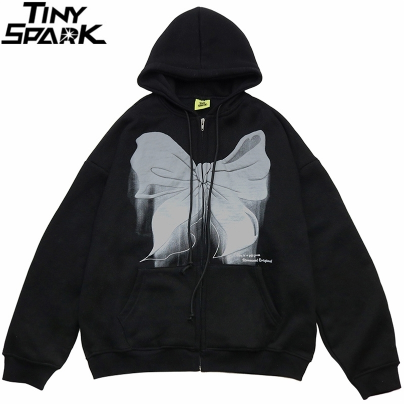 

Hip Hop Streetwear Hooded Jacket Men Bowknot Print Coat Autumn Harajuku Cotton Casual Outwear Black 211110, A10d050 black