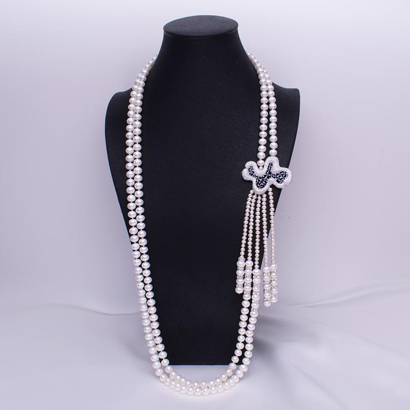 Pendant Necklaces Double Strand Necklace 100% Natural Freshwater Pearl Jewelry Women Gifts Handmade Craft Genuine-image-709309904