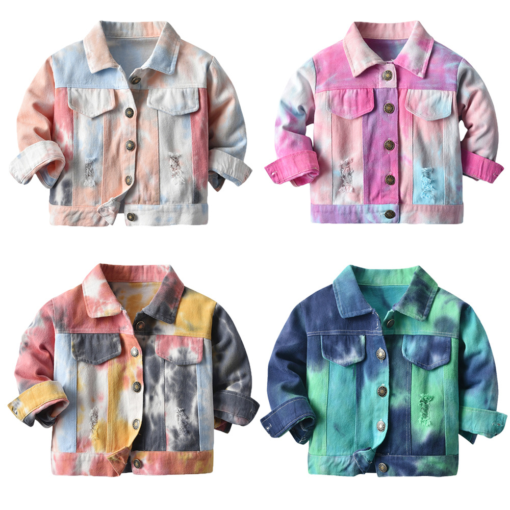 

Wholesale INS Baby Kids Boys Jeans Jackets Tie Dyed Denim Coat Fashions Spring Autumn Children Unisex Girls Outwear Streetwear for 0-10T