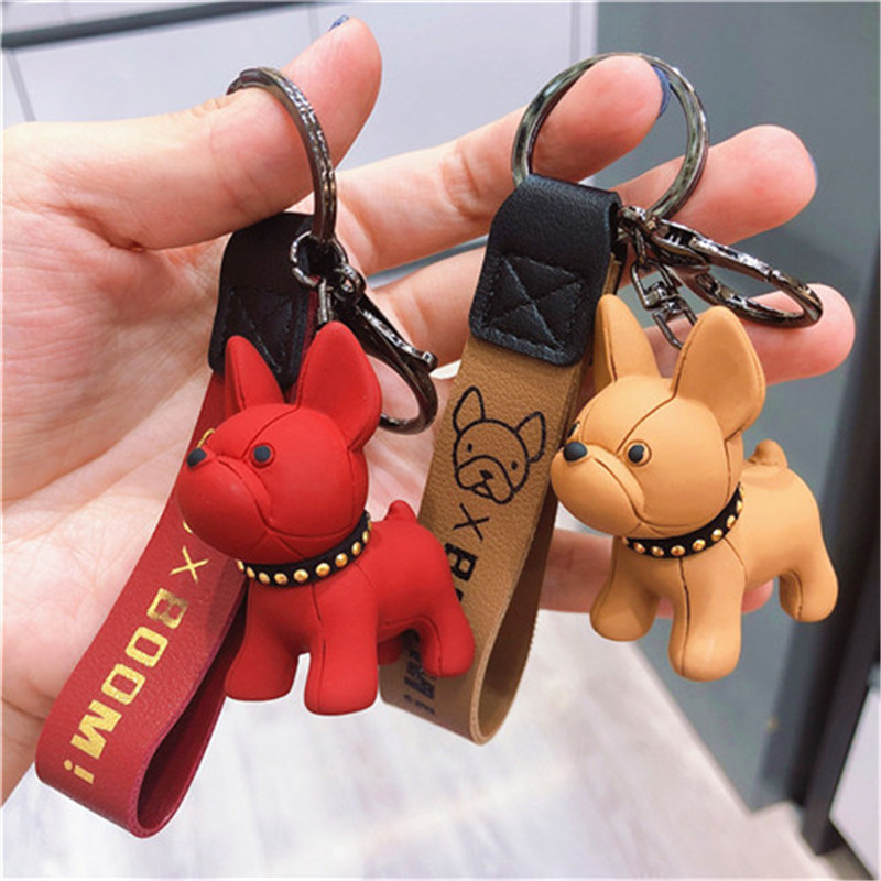 

Fashion Punk French Bulldog Keychain PU Leather Dog Keychains for Women Bag Jewelry Trinket Men's Car Key Ring Key Chain cha