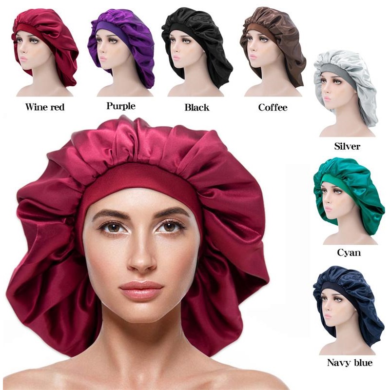 

Bonnet Hat Hair Accessories Women Big Size Beauty Print Satin Silk Sleep Night Cap Head Cover Bonnets Hats, As picture