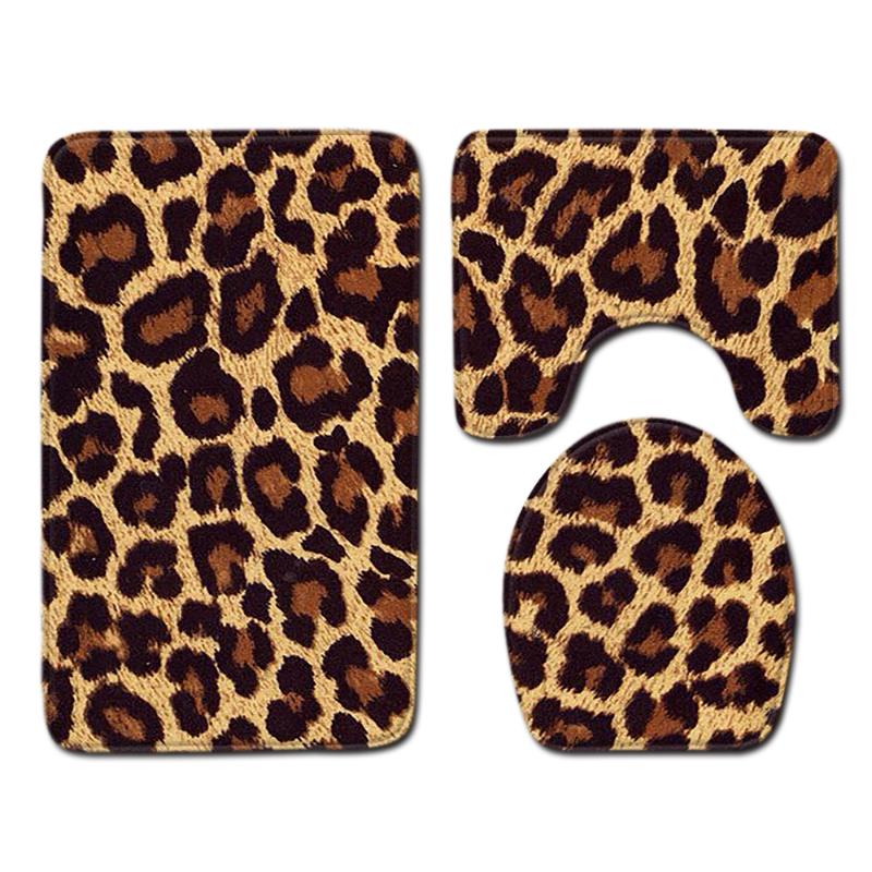 

Toilet Mat Bathroom Waterproof AntiSlip Foot Rug Set Print Bath Mat Home Decoration Carpet Doormat Leopard Non Slip Rugs