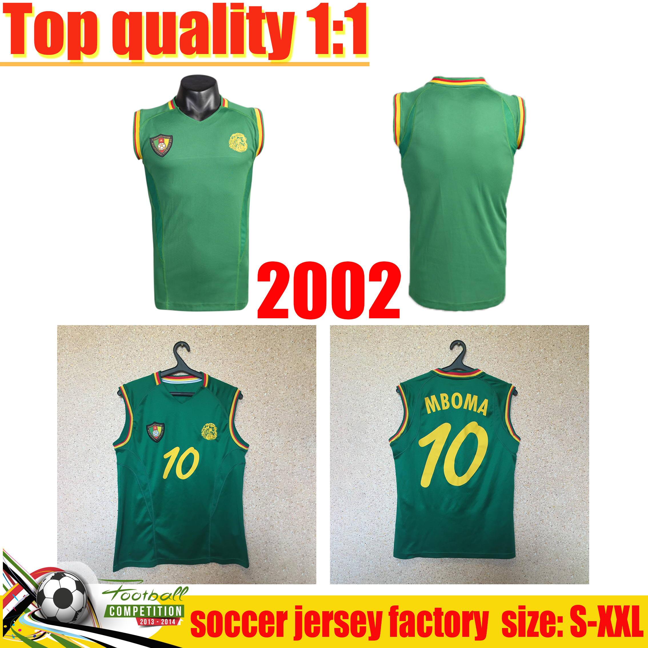 

2002 Cameroon Soccer Jerseys Home Shirt Retro jersey Eto'o Geremi Wome Song Djemba-Djemba 02 classic men football shirts, Black;yellow