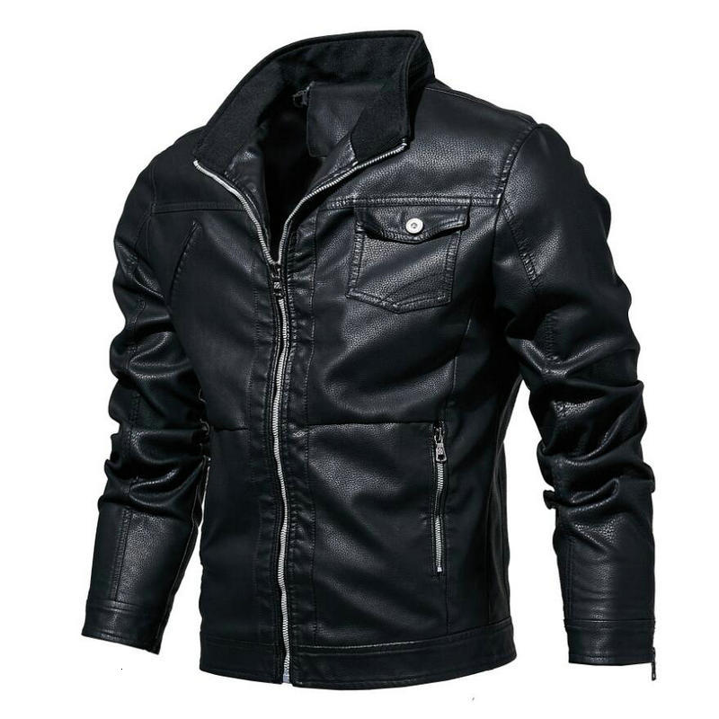 

New 2021 High Quality Autumn Winter Slim Motorcycle Pu Leather Men's Jacket Coat Large Size Outwear Slrk On39, Yellow