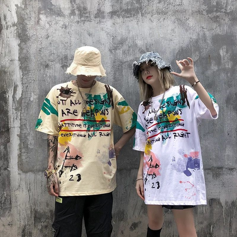 

2021 New Camisa Retalhos Algodo De Manga Curta Hip Hop Tshirt Streetwear Harajuku Camiseta Masculina Casual Engraado Solto Vero Topos t Hog7