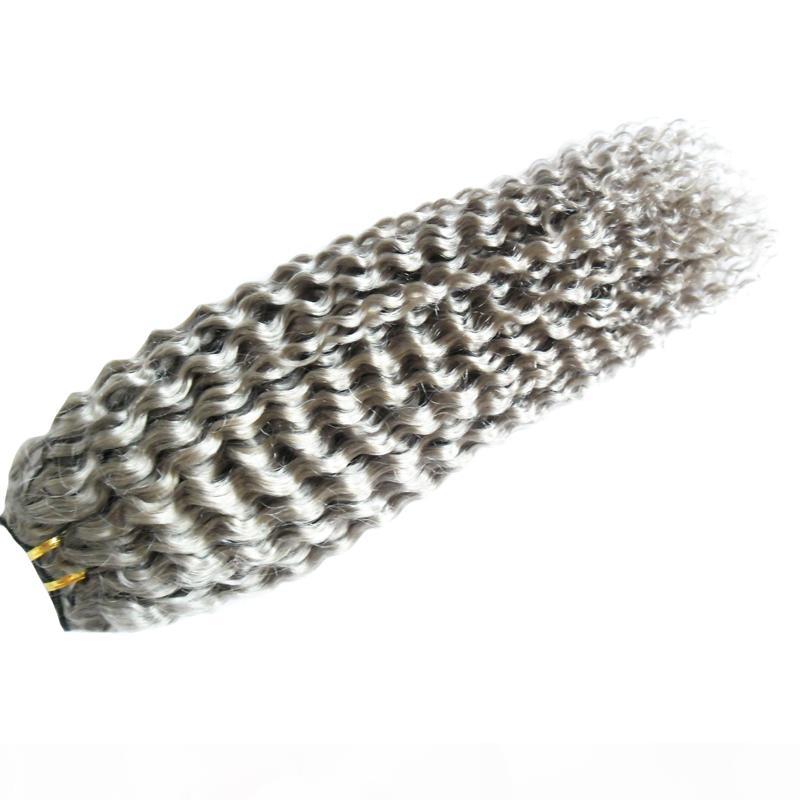 

Grey hair weave brazilian kinky curly hari Silver Gray Human Hair Weave 100g brazilian kinky curly virgin gray hair extensions 1PCS, Black