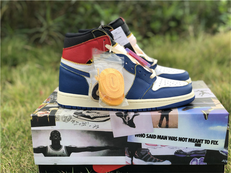 

Union LA 1 High OG NRG Basketball Shoes White Storm Blue Varsity Red Jumpman 1s Sports Sneakers, Bubble wrap packaging