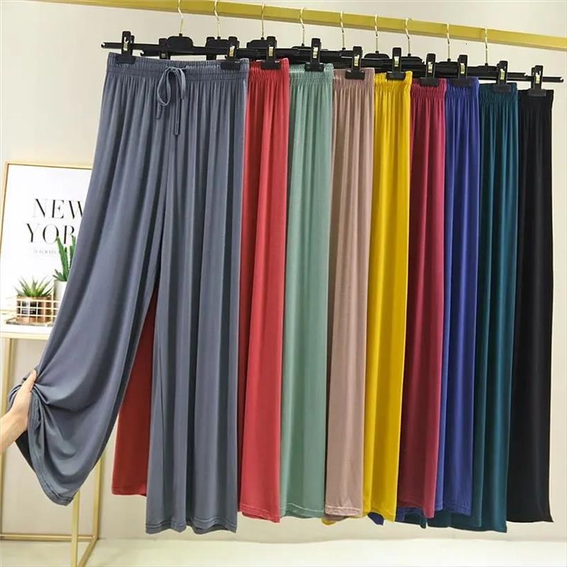 

high waist drape modal loose womens capri large size wide leg women summer all match thin trousers casual straight, Black;white
