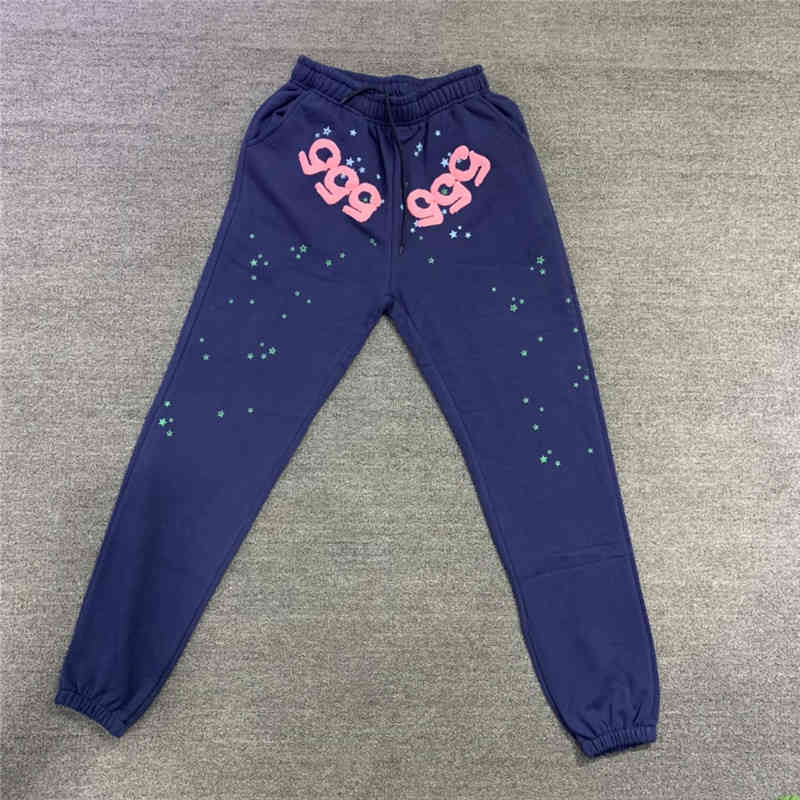 

High Quality Blue Sp5der Young Thug 555555 Men Sweatpants 1:1 Spider Web Pattern Drawstring Women Trousers Mens Korean Fashion