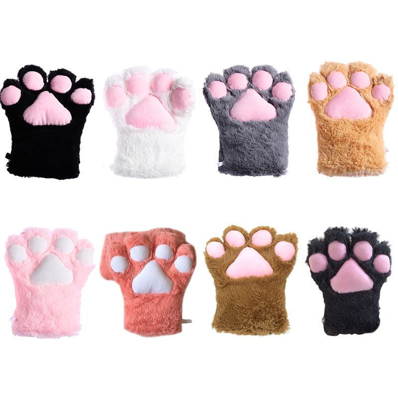 

1pcs Japanese Women Girls Cute Bear Cat Paw Gloves Winter Warm Thick Fluffy Plush Cartoon Animal Anime Lolita Cosplay Mittens